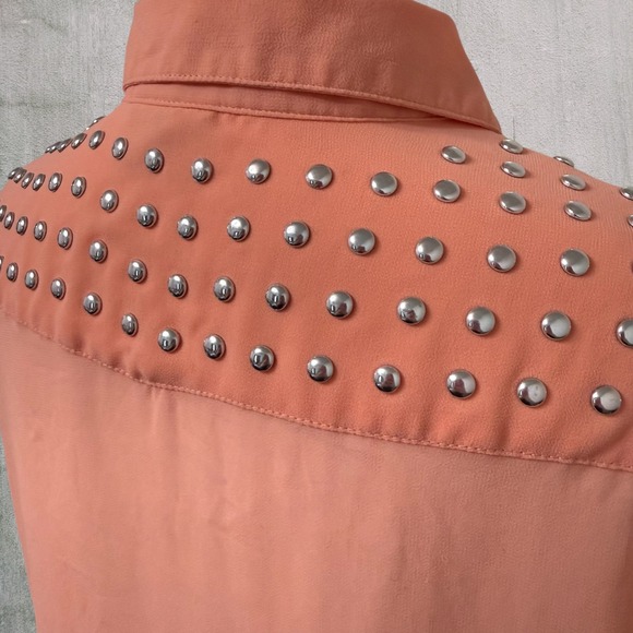 Forever 21 Exclusive Studded Button Up Y2K Women L Long Sleeve Top Blouse Sheer - Picture 4 of 8